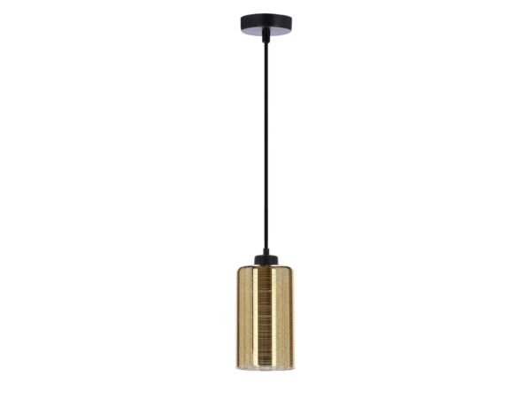 Lampa wisząca Savaro złoty szklany klosz i czarny przewód
