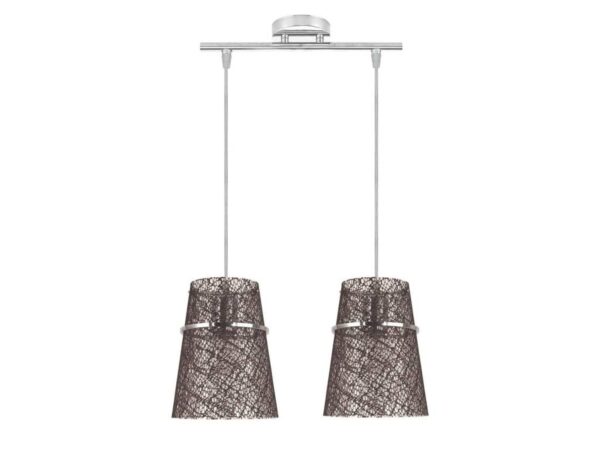 Lampa wisząca Savasora z dwoma wzorzystymi abażurami i chromowaną belką