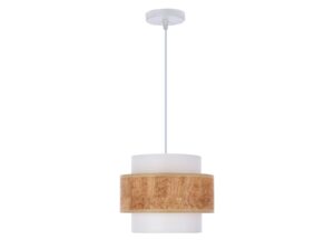 Miniaturka 2 - Lampa wisząca Saveria z białym cylindrycznym abażurem i beżowym pasem o korkowym wzorze