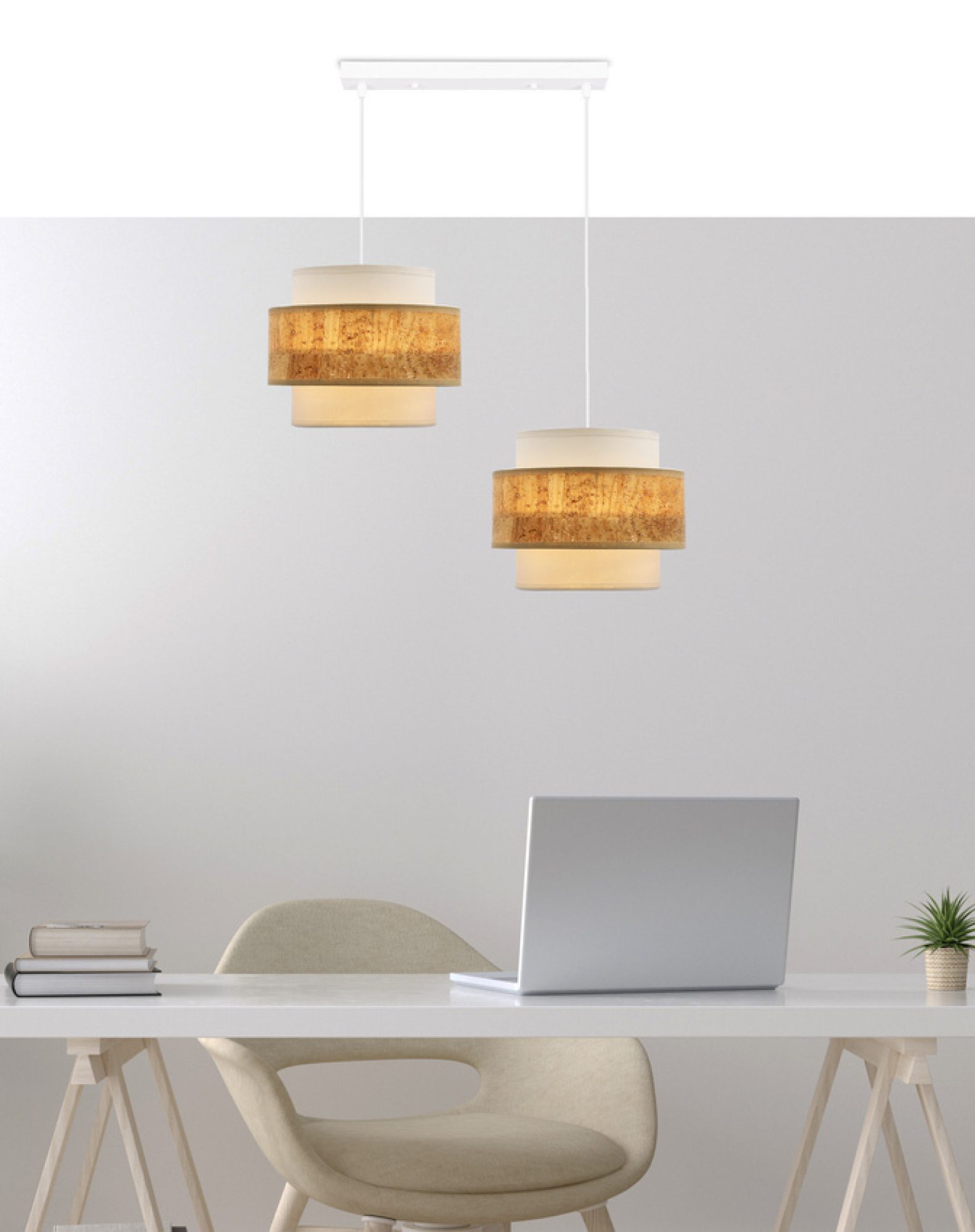 Lampa wisząca Saveria z dwoma abażurami w aranżacji nad stołem