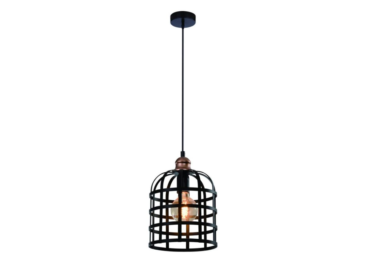 Savetino – lampa wisząca czarna z miedzianym detalem E27