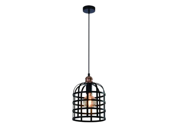 Lampa wisząca Savetino czarna z ażurowym metalowym kloszem i miedzianym detalem