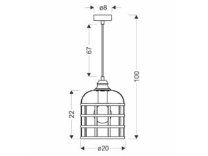 Miniaturka 1 - Rysunek wymiarowy lampy wiszącej Savetino z kloszem 20 cm i przewodem