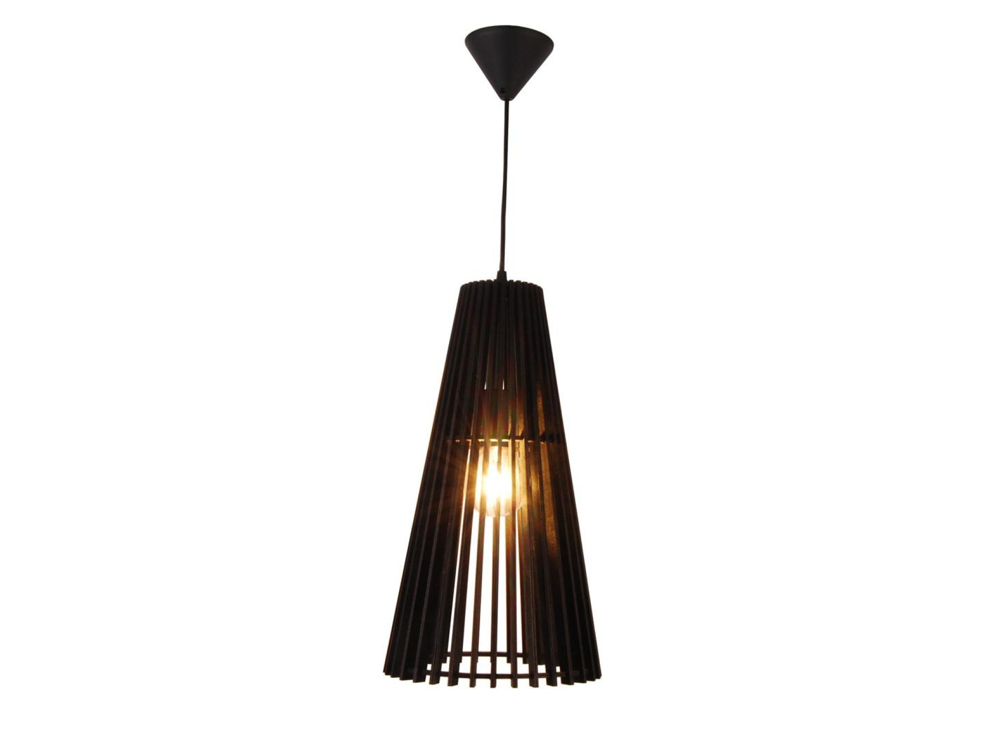 Czarna lampa wisząca Selatino z ażurowym drewnianym kloszem