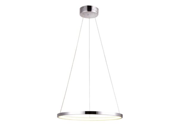 Lampa Selavona z pojedynczym chromowanym ringiem LED na linkach.