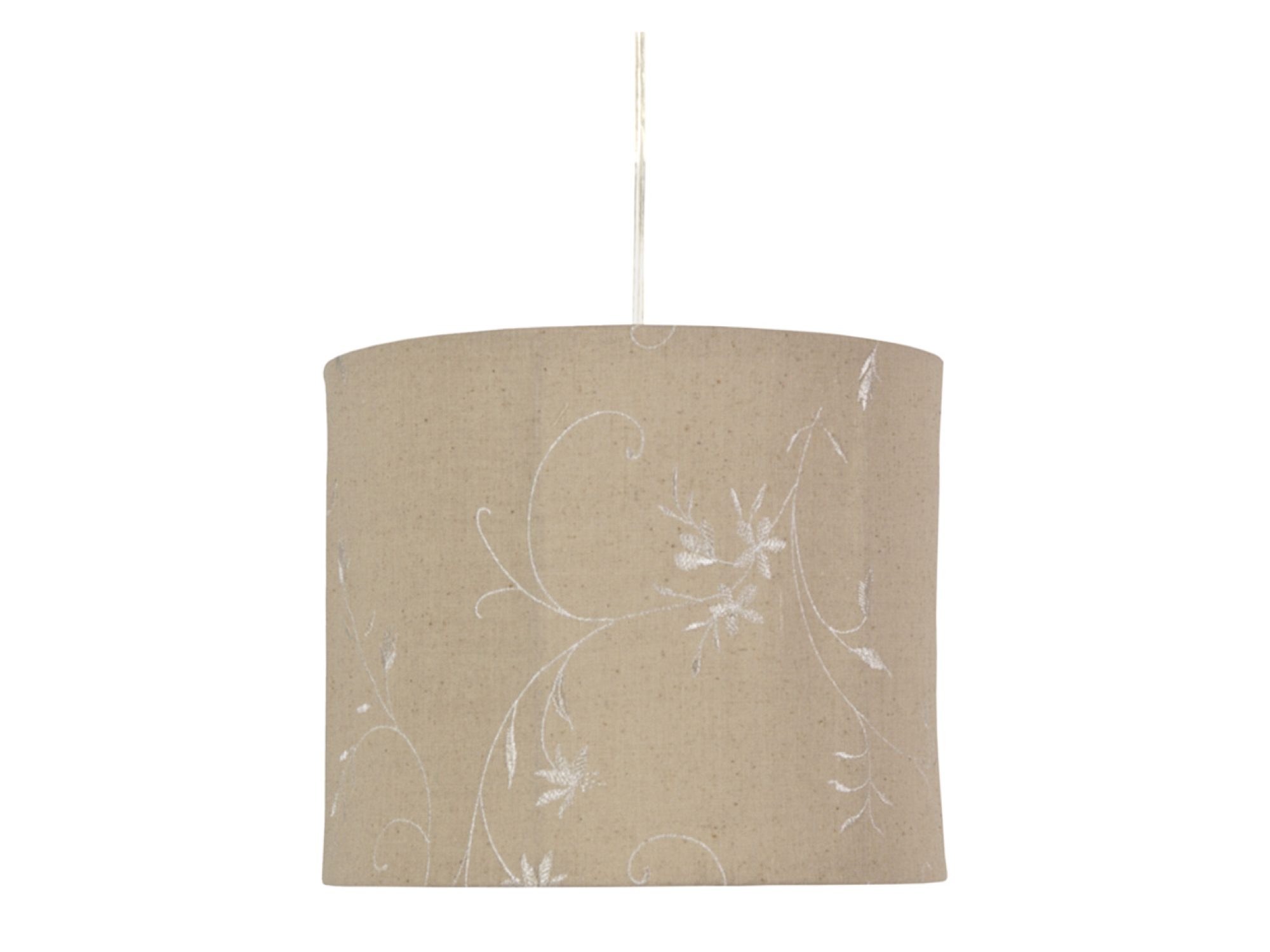 Lampa wisząca Selerona beżowa z jasnym kwiatowym wzorem na tekstylnym abażurze