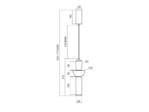 Miniaturka 4 - Rysunek wymiarowy lampy Selireta LED 19 W z zakresem zawieszenia 52,5–177,5 cm