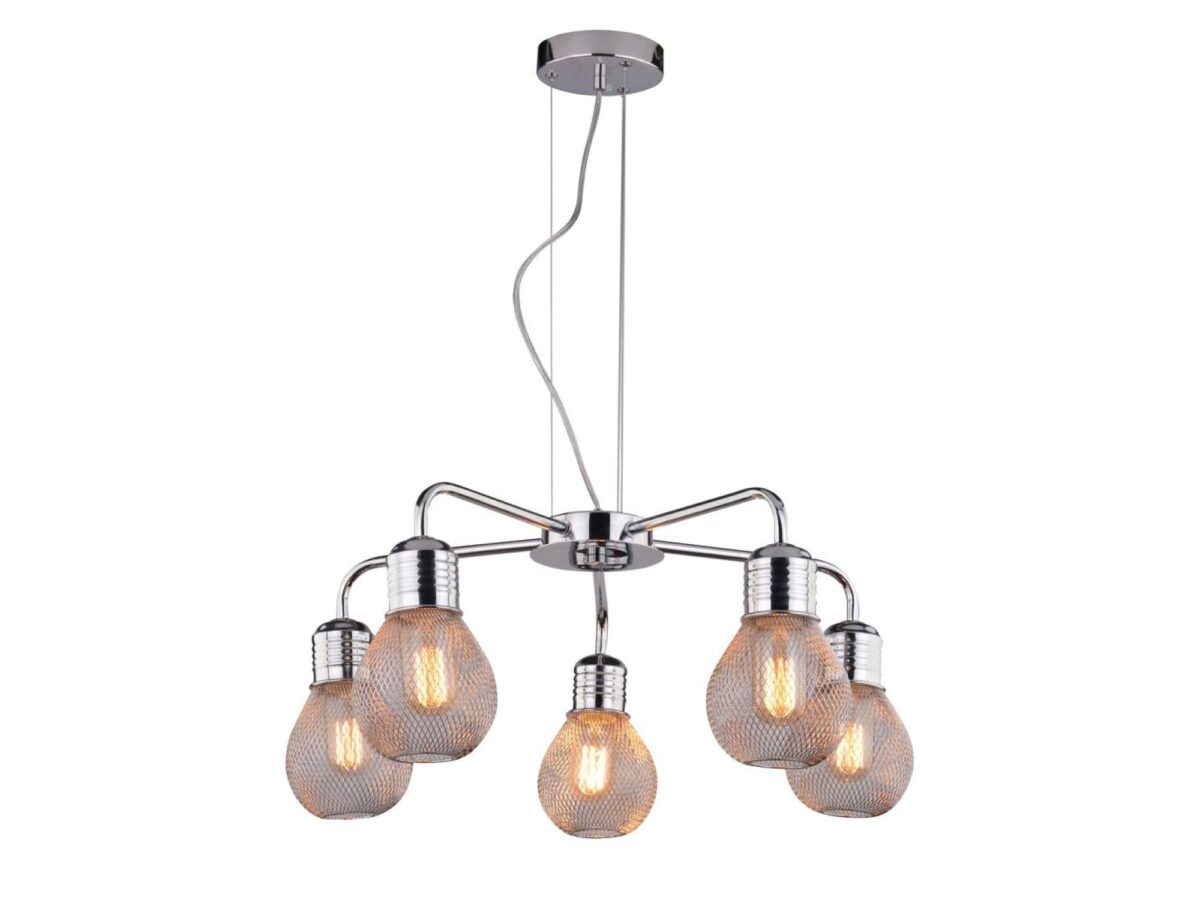Lampa wisząca Seliso chromowana 5-punktowa z siatkowymi kloszami