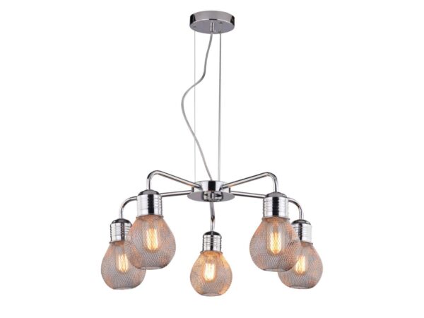 Lampa wisząca Seliso chromowana z pięcioma drucianymi kloszami