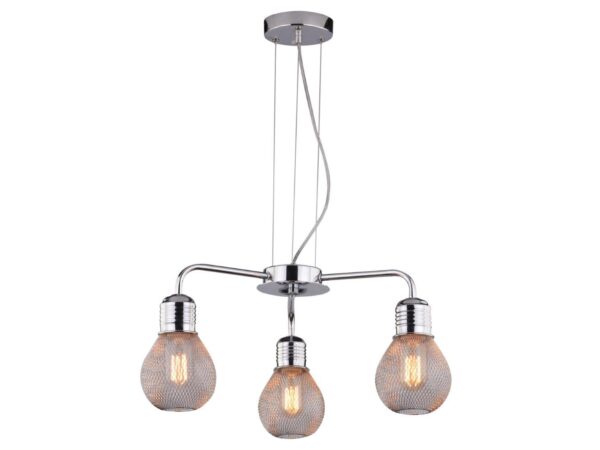 Lampa wisząca Seliso chrom 3xE27 – trzy druciane klosze na białym tle