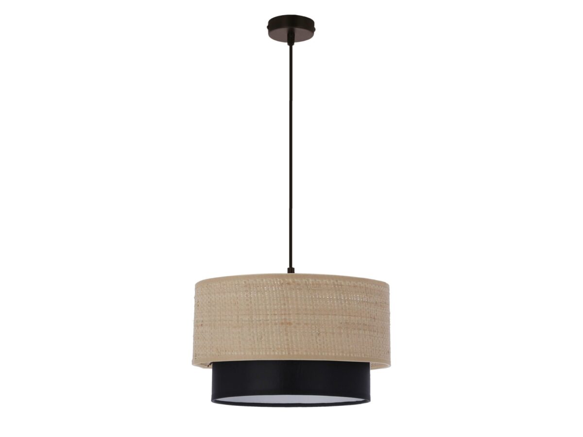 Lampa wisząca Selodio z beżowym abażurem rattanowym