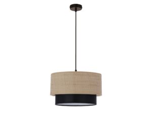 Miniaturka 4 - Lampa wisząca Selodio czarna z beżowym plecionym abażurem i czarną dolną osłoną