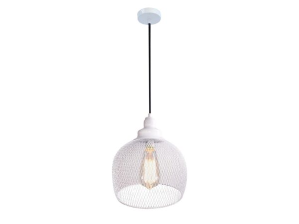 Lampa wisząca Selotino biała metalowa siatka i czarny przewód