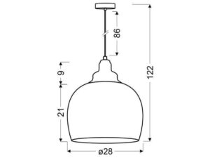Miniaturka 1 - Lampa wisząca Selotino rysunek wymiarowy średnica 28 cm wysokość 122 cm