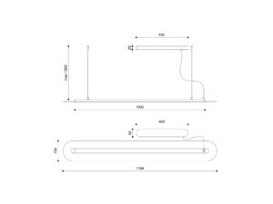 Miniaturka 5 - Rysunek wymiarowy lampy SENKEI B długość 118,4 cm i zawieszenie 150 cm