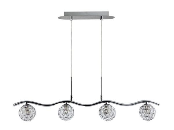 Lampa wisząca Serelia chromowana z czterema kulistymi kloszami kryształowymi