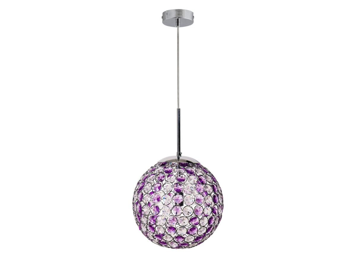 Lampa wisząca Serelia kula kryształowa 25 cm fioletowa chrom