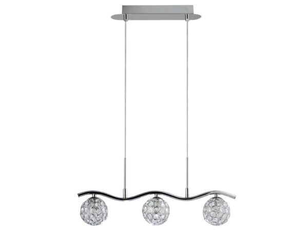 Lampa wisząca Serelia z trzema kryształowymi kulami i chromowaną belką