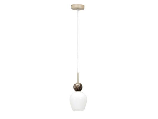 Seriveta pojedyncza lampa wisząca w kolorze taupe, biały klosz, białe tło