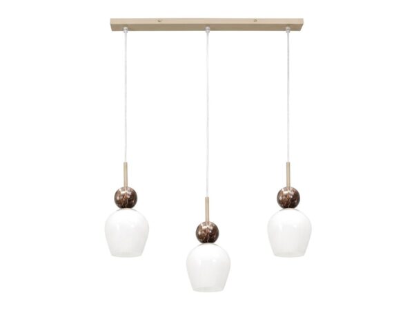 Lampa Seriveta potrójna liniowa z trzema opalowymi kloszami na białym tle