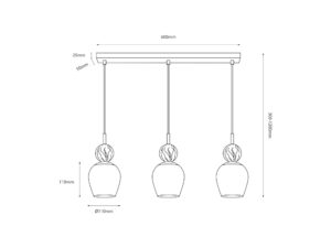 Miniaturka 5 - Schemat wymiarów lampy wiszącej Seriveta liniowej