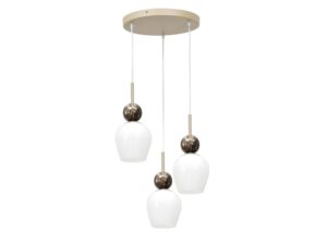 Miniaturka 6 - Lampa wisząca Seriveta trzy opalowe klosze na okrągłej podsufitce na białym tle