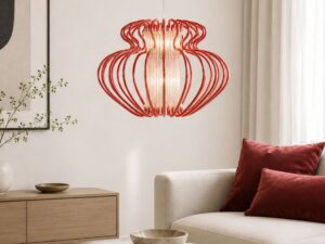 Miniaturka 5 - Czerwona lampa wisząca Serosina nad stolikiem w salonie