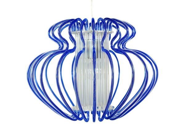 Lampa wisząca Serosina niebieska z dużym plastikowym abażurem