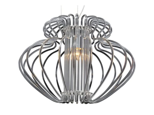 Lampa wisząca Serosina ze srebrzystym ażurowym kloszem z wygiętych prętów