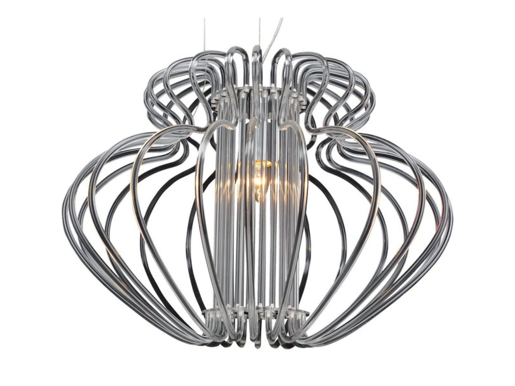 Lampa wisząca Serosina ze srebrzystym ażurowym kloszem z wygiętych prętów