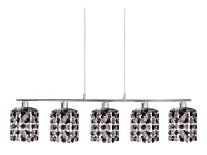 Miniaturka 1 - Lampa wisząca Serotora z kloszami z czarnych i przezroczystych kryształków na chromowanej listwie