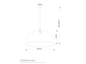 Miniaturka 10 - Rysunek wymiarowy lampy wiszącej Sfera 90: klosz 90 cm, wysokość 42 cm, zwis do 120 cm