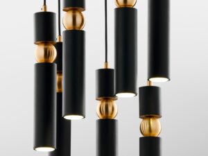 Miniaturka 4 - Lampa wisząca 7-punktowa czarno-złota – detale metalowych kloszy