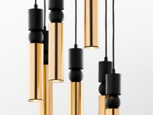 Miniaturka 3 - Lampa wisząca 7-punktowa złoto-czarna – zbliżenie kloszy