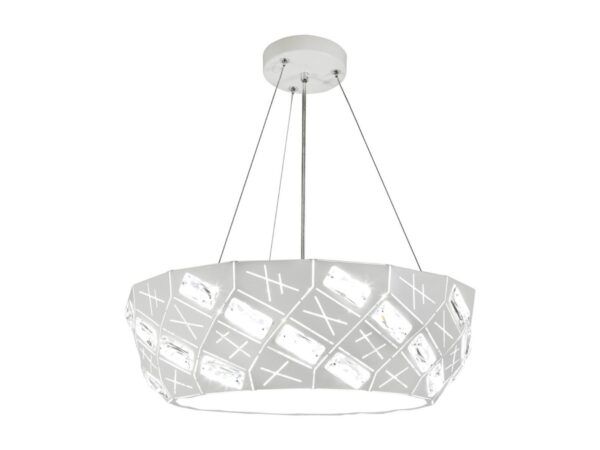 Biała lampa wisząca Silamina 36 cm z perforowanym kloszem i kryształkami