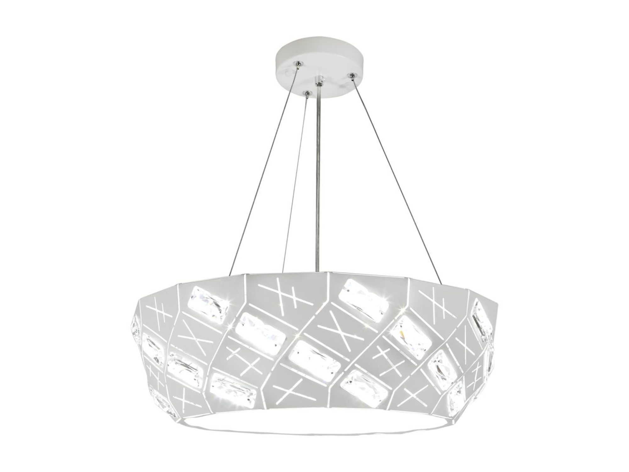 Biała lampa wisząca Silamina 36 cm z perforowanym kloszem i kryształkami