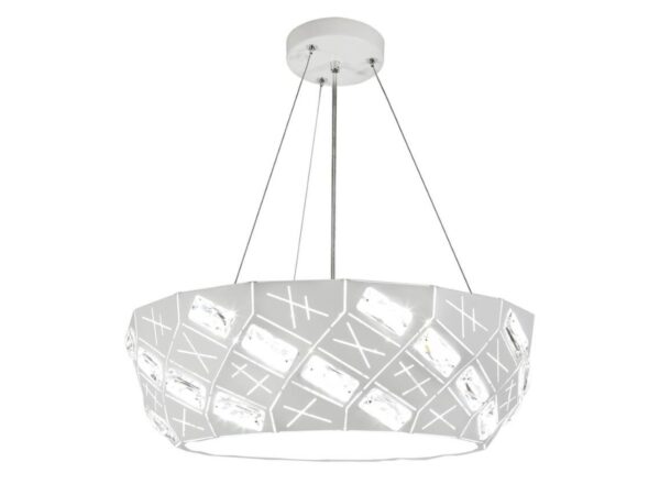 Biała lampa wisząca LED Silamina z geometrycznymi kryształkami