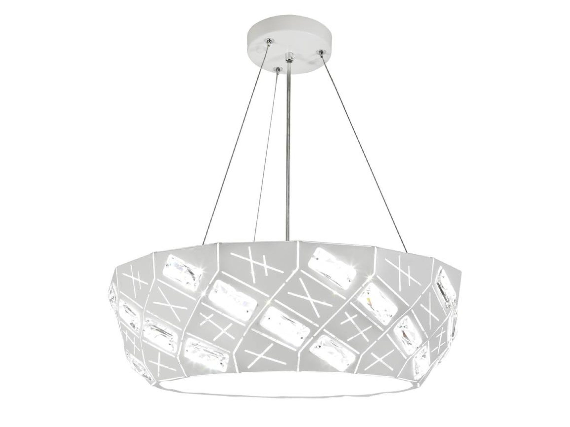 Biała lampa wisząca LED Silamina z geometrycznymi kryształkami