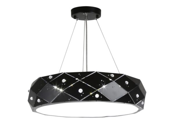 Czarna lampa wisząca Silamina z perforowanym metalowym kloszem i kryształkami