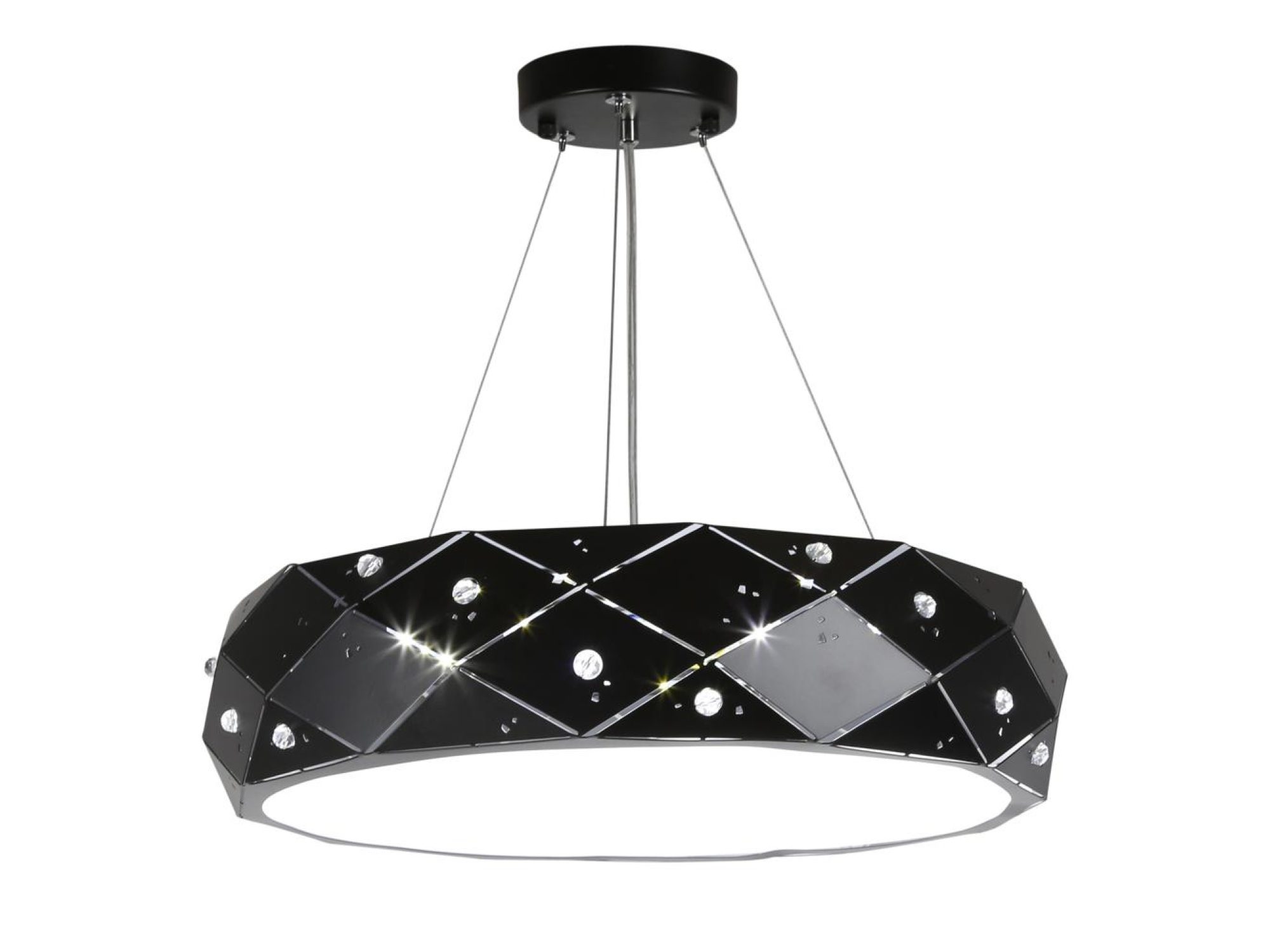 Czarna lampa wisząca Silamina z perforowanym metalowym kloszem i kryształkami