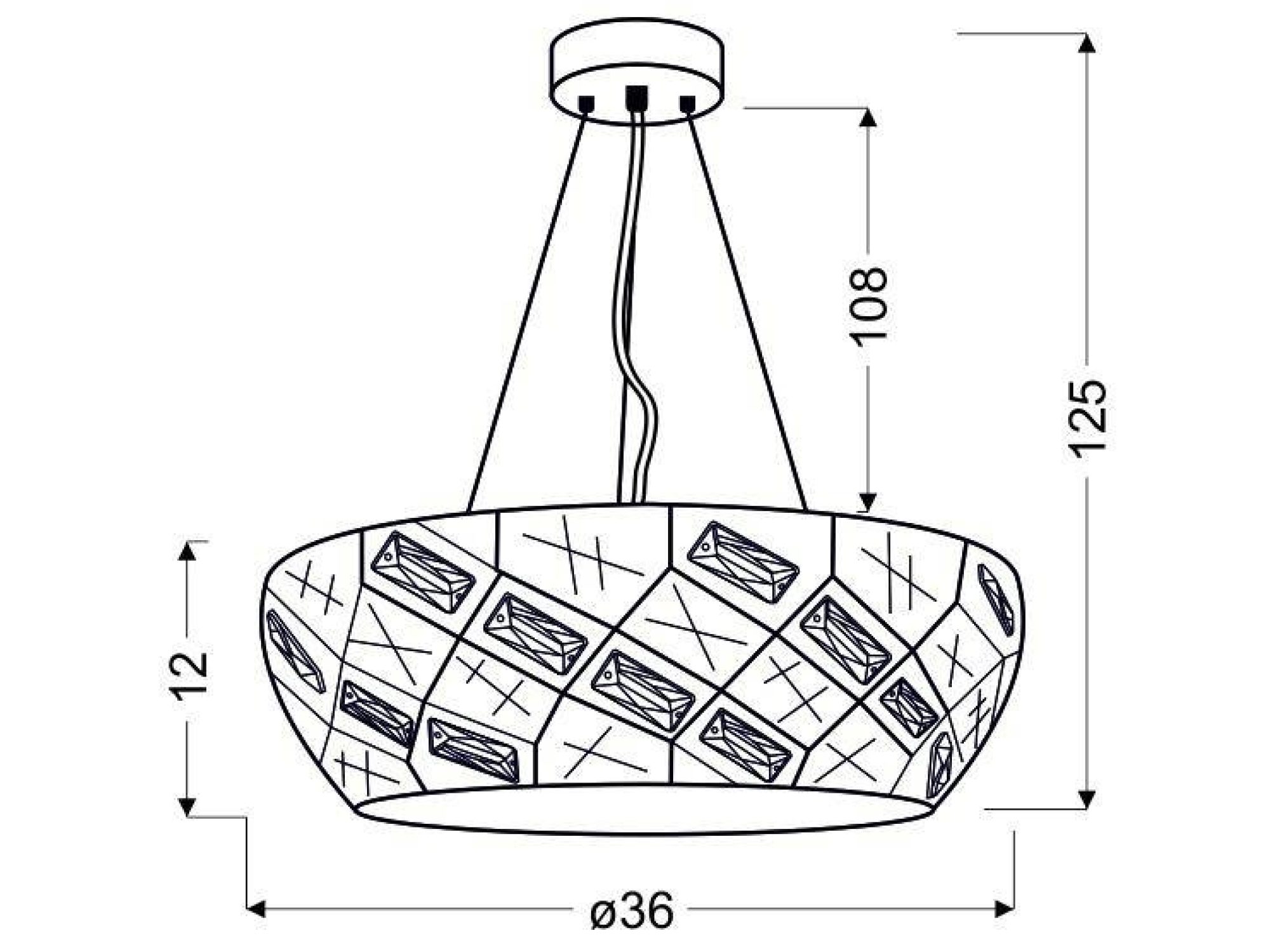 Rysunek wymiarowy lampy wiszącej Silamina, średnica 36 cm