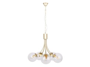 Miniaturka 4 - Lampa wisząca Silavona z pięcioma przezroczystymi szklanymi kloszami na mosiężnych ramionach