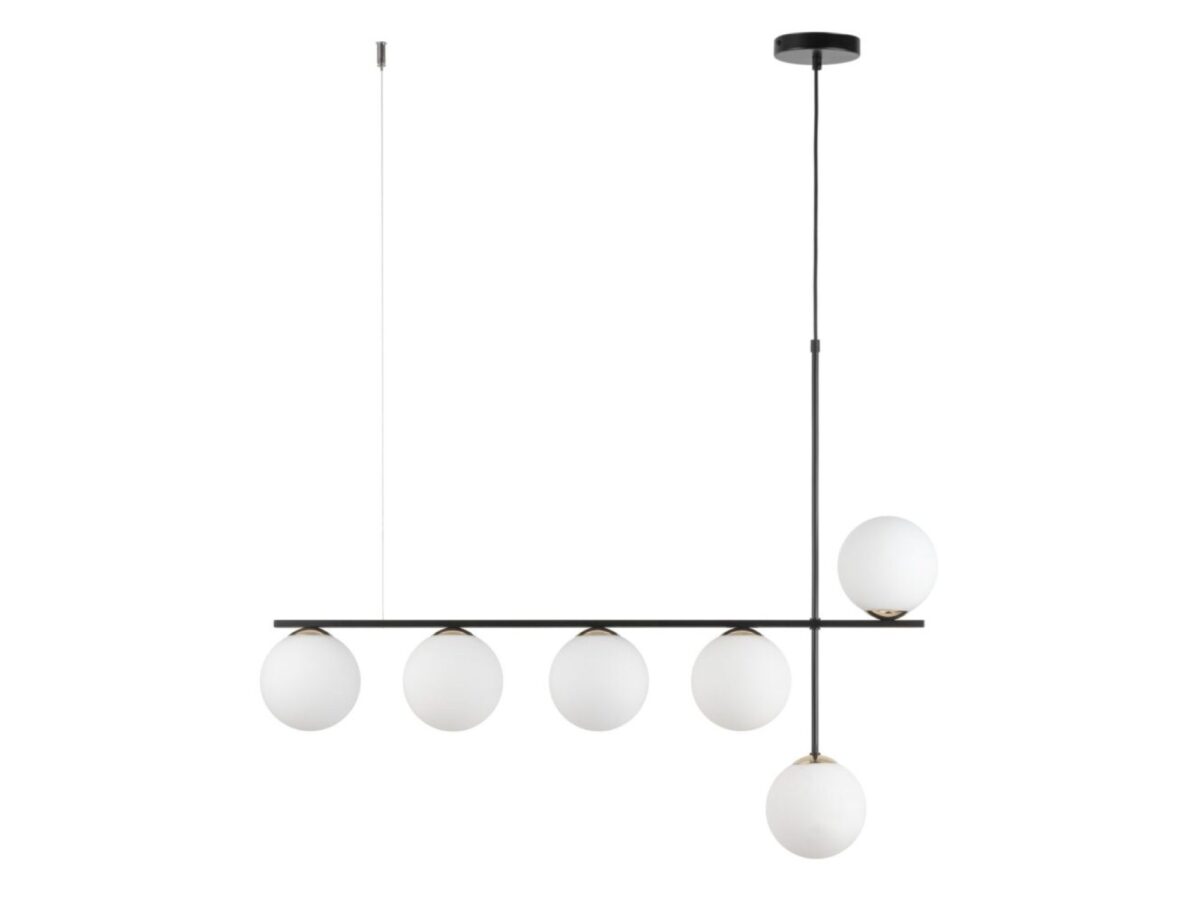 Lampa wisząca Silia 6 6-punktowa czarna z białymi kloszami
