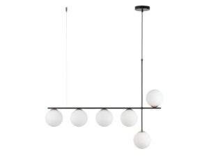 Miniaturka 2 - Lampa wisząca Silia 6 czarna z sześcioma białymi kulistymi kloszami, pełny widok