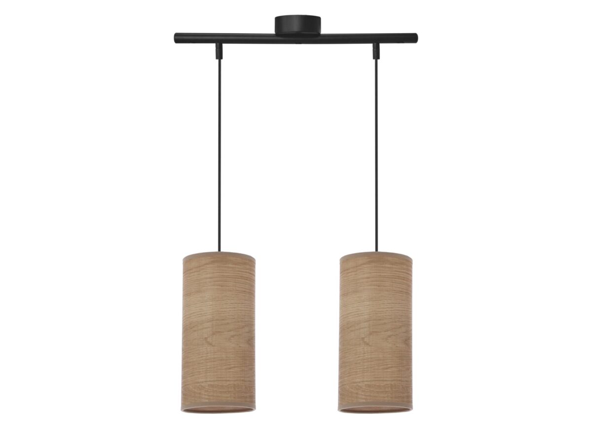 Lampa wisząca Silitena czarna 2×E27 z abażurami orzechowymi