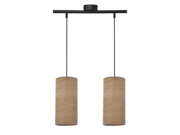 Lampa wisząca Silitena dwupunktowa czarna z orzechowymi abażurami – produkt