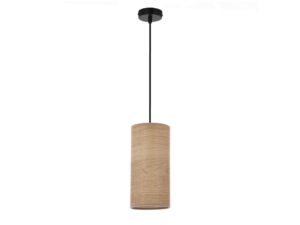 Miniaturka 2 - Lampa wisząca Silitena z cylindrycznym abażurem w dekorze orzecha i czarnym zawieszeniem