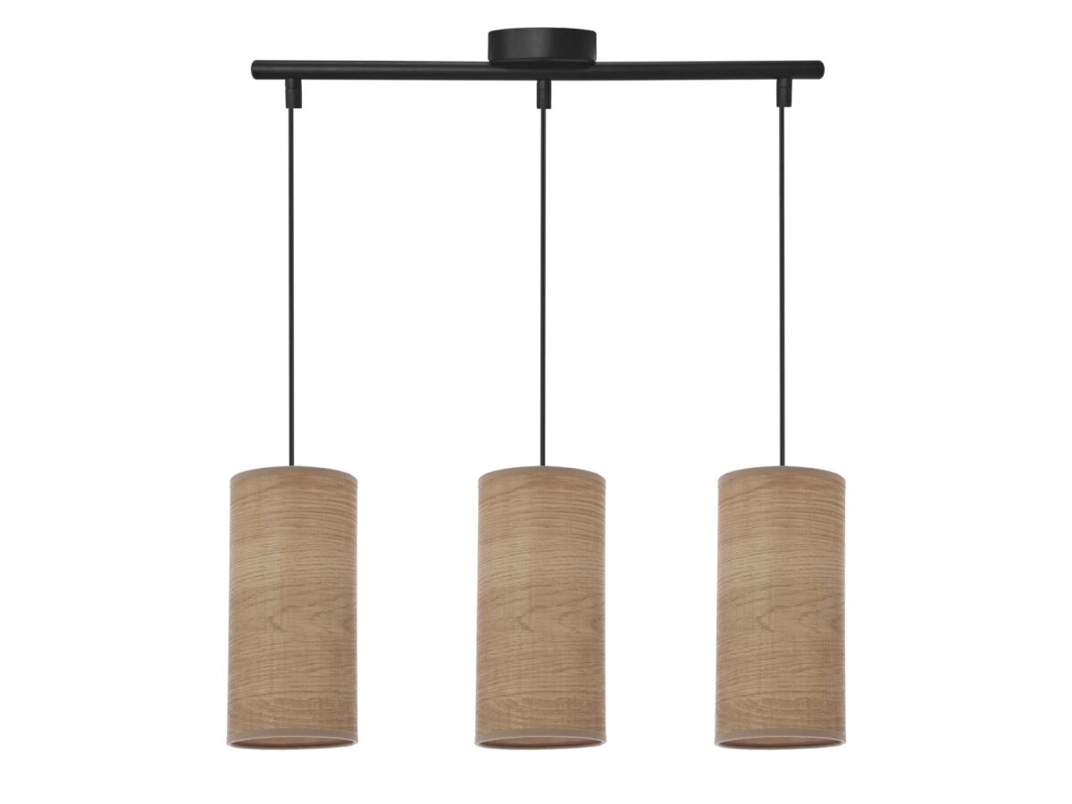 Lampa wisząca Silitena czarna z 3 abażurami orzechowymi
