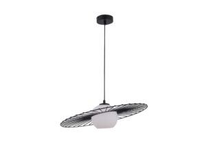 Miniaturka 1 - Lampa wisząca Sol 1 czarna z białym szklanym kloszem i metalową ażurową obręczą