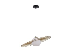 Miniaturka 6 - Lampa wisząca Sol 1 czarno-złota z białym szklanym kloszem i ażurową metalową obręczą